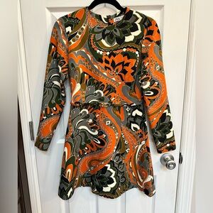 Zara multi colored A Line dress with attached gold belt like accent size xs